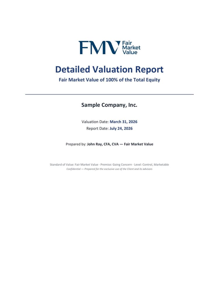 Sample FMV certified valuation report cover