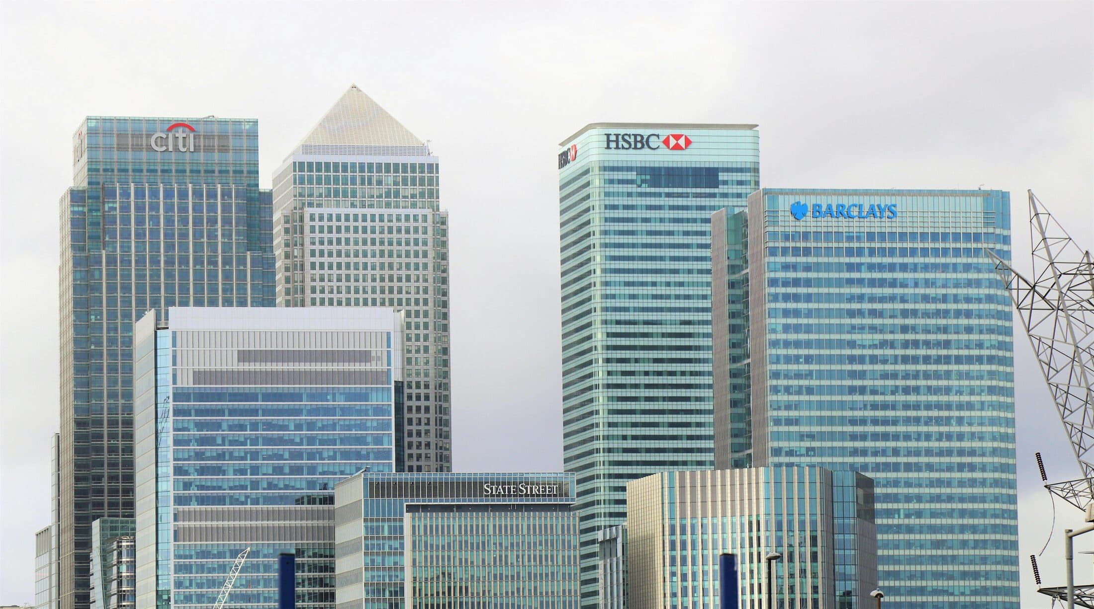 Financial district skyline with major bank towers